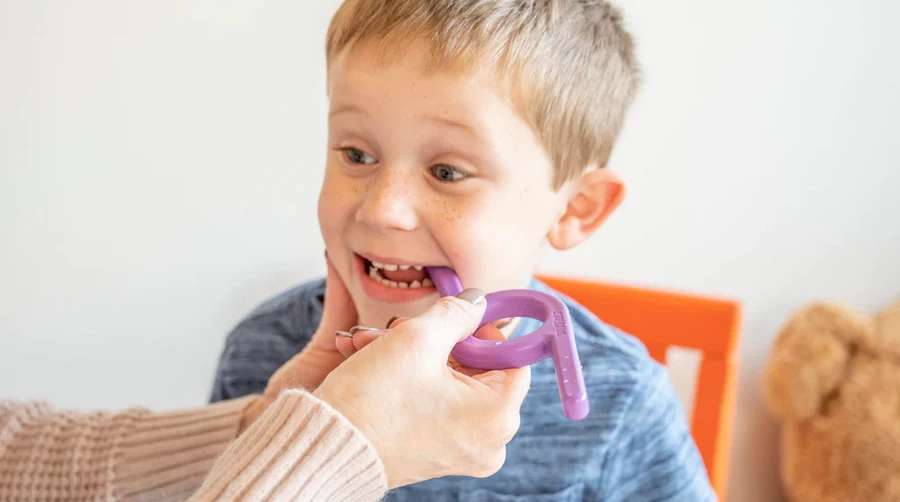 Client in oral placement therapy session at our Delhi center